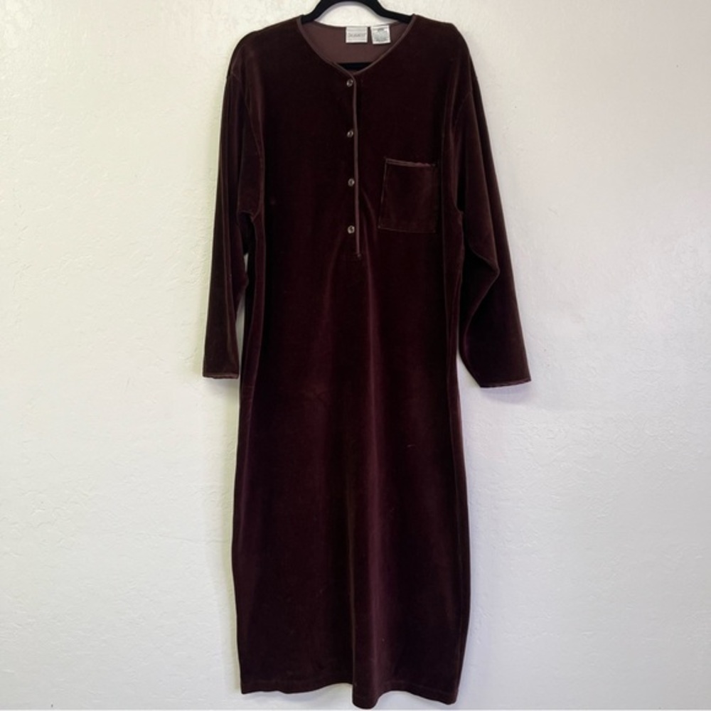 Vintage 90s Delicates Brown Soft Ribbed House Dress Sz L EVC
